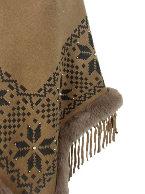 Fringe Geometric Cape Sleeve Poncho BLUE ZONE PLANET