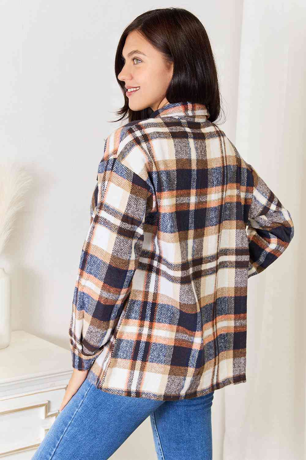 Blue Zone Planet | Double Take Plaid Button Front Shirt Jacket with Breast Pockets BLUE ZONE PLANET