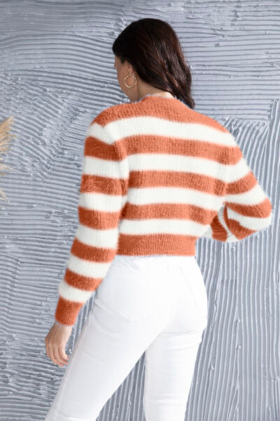 Blue Zone Planet | Striped Button Up Cropped Cardigan BLUE ZONE PLANET