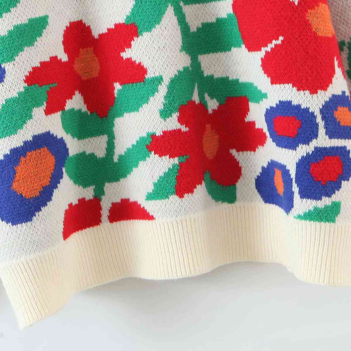 Floral Round Neck Drop Shoulder Sweater BLUE ZONE PLANET
