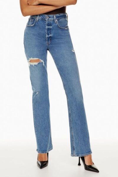 Distressed Straight Jeans with Pockets BLUE ZONE PLANET