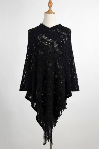 Blue Zone Planet |  Fringe Openwork Surplice Cape Sleeve Poncho BLUE ZONE PLANET