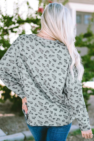 Blue Zone Planet | Leopard Round Neck Long Sleeve T-Shirt BLUE ZONE PLANET