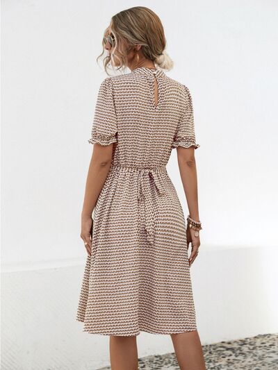 Blue Zone Planet | Printed Mock Neck Flounce Sleeve Dress BLUE ZONE PLANET