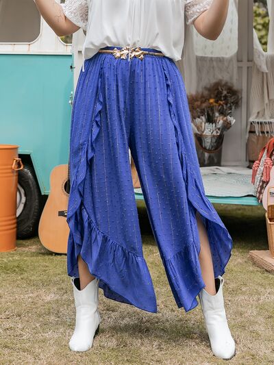 Plus Size Swiss Dot Ruffled Wide Leg Pants BLUE ZONE PLANET