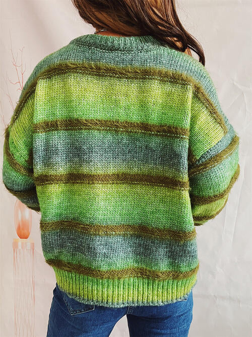 Blue Zone Planet | Striped Round Neck Long Sleeve Sweater BLUE ZONE PLANET