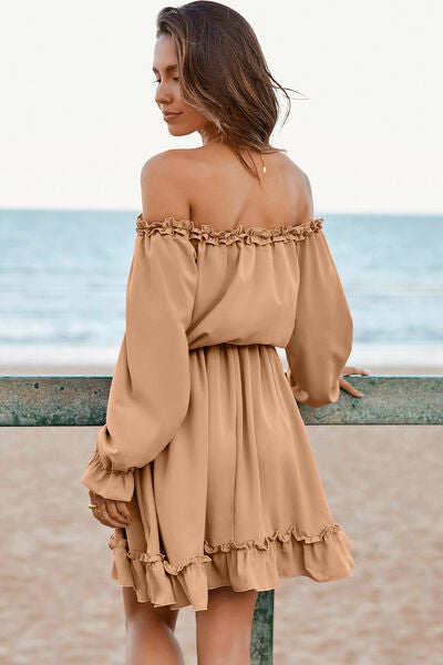 Blue Zone Planet | Frill Off-Shoulder Flounce Sleeve Dress BLUE ZONE PLANET
