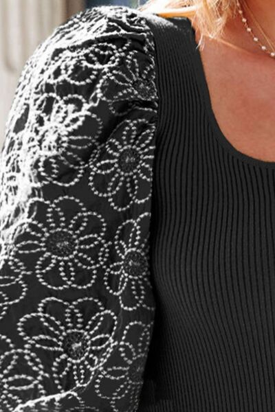 Blue Zone Planet | Plus Size Floral Square Neck Lantern Sleeve Blouse BLUE ZONE PLANET
