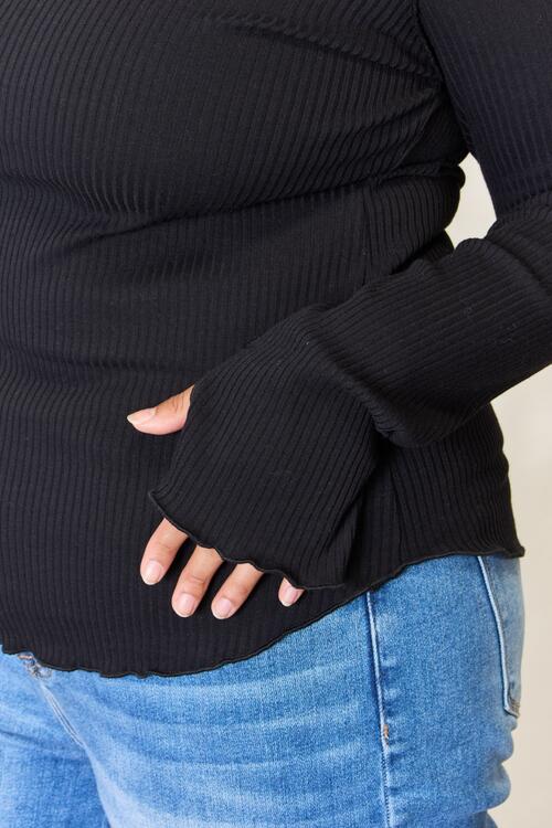 Culture Code Full Size Ribbed Round Neck Long Sleeve Top BLUE ZONE PLANET