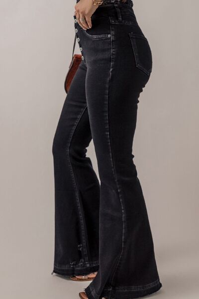 Blue Zone Planet | Button-Fly Flare Jeans with Pockets BLUE ZONE PLANET