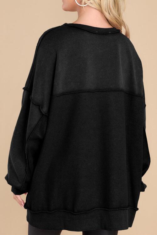 Buttoned Dropped Shoulder Sweatshirt BLUE ZONE PLANET