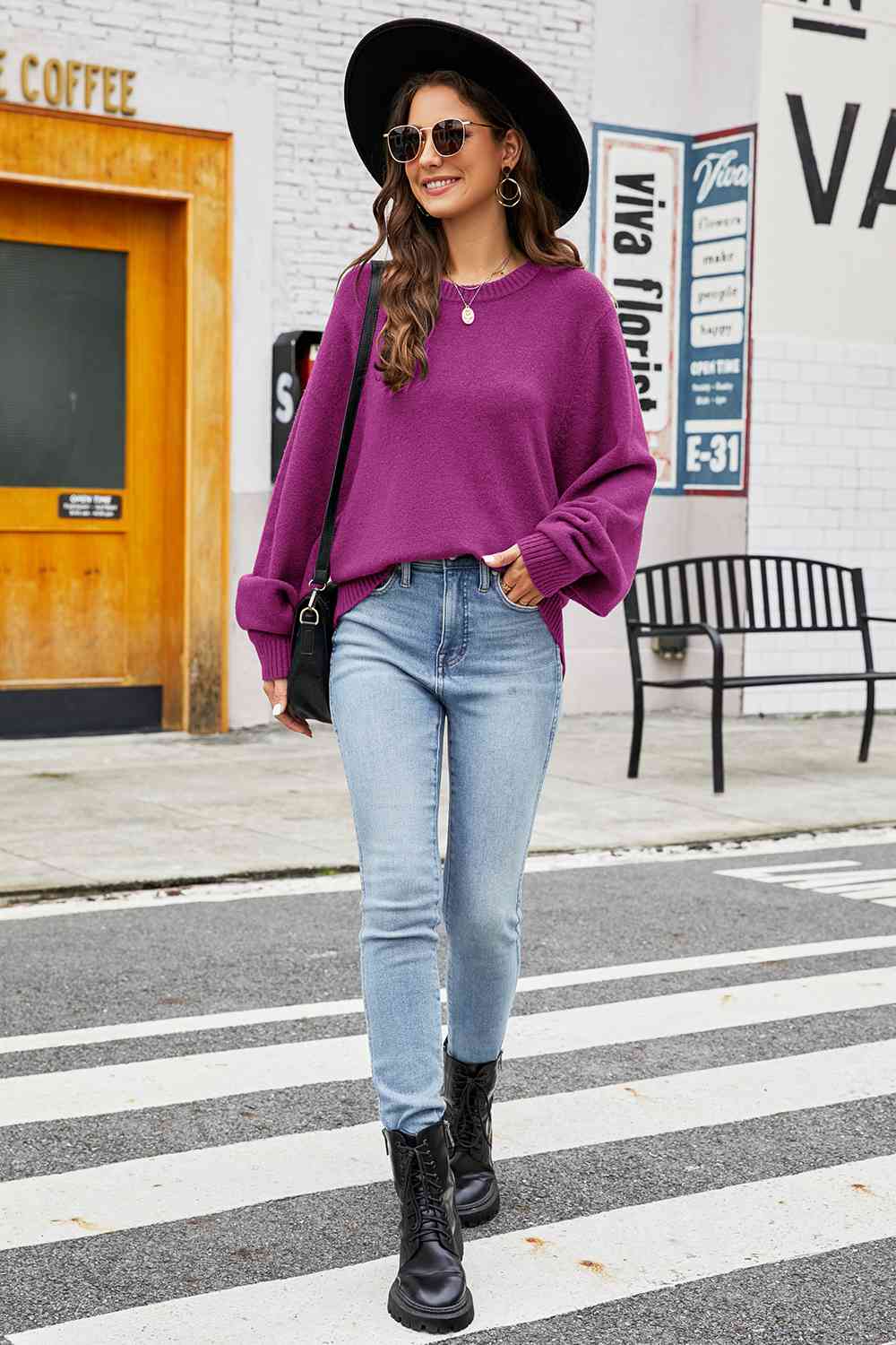 Round Neck Long Sleeve Sweater BLUE ZONE PLANET