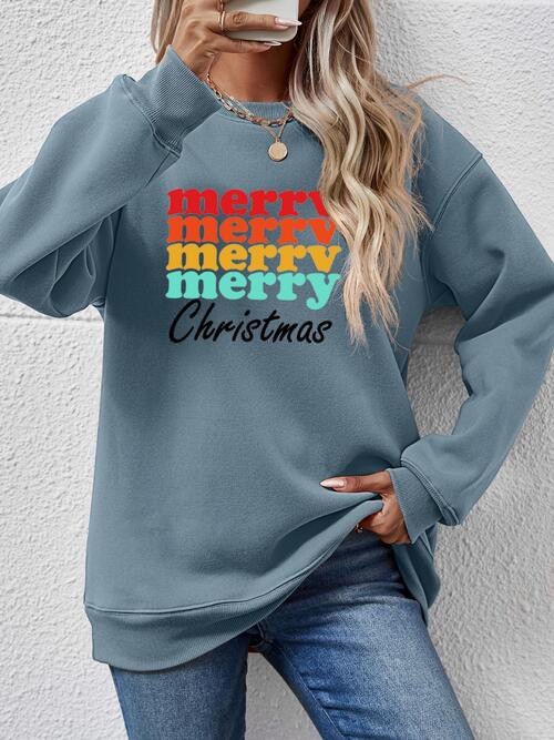 MERRY CHRISTMAS Graphic Long Sleeve Sweatshirt BLUE ZONE PLANET