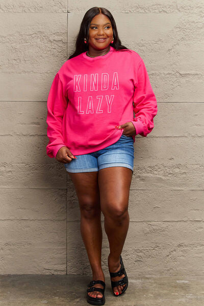 Blue Zone Planet | Simply Love Full Size KINDA LAZY Round Neck Sweatshirt BLUE ZONE PLANET