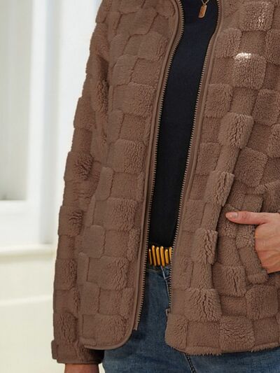 Blue Zone Planet | Fuzzy Checkered Zip Up Jacket BLUE ZONE PLANET