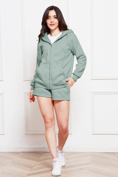 Blue Zone Planet | Zip Up Drawstring Hoodie and Shorts Set BLUE ZONE PLANET