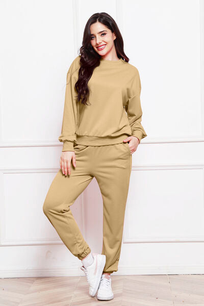 Blue Zone Planet | Round Neck Long Sleeve Sweatshirt and Pants Set BLUE ZONE PLANET