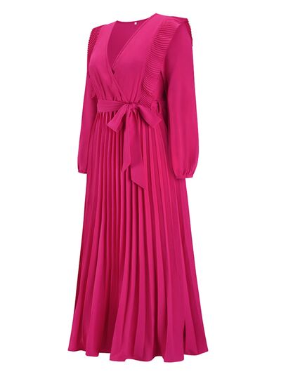 Blue Zone Planet | Pleated Surplice Tie Waist Maxi Dress BLUE ZONE PLANET