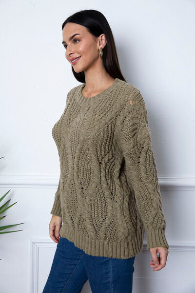 Blue Zone Planet | Round Neck Dropped Shoulder Sweater BLUE ZONE PLANET