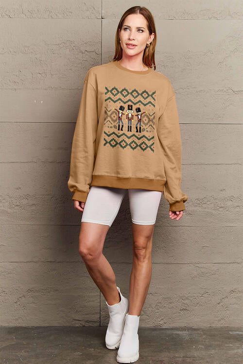 Simply Love Full Size Nutcracker Graphic Long Sleeve Sweatshirt BLUE ZONE PLANET