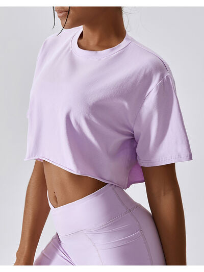 Cropped Round Neck Short Sleeve Active Top Trendsi