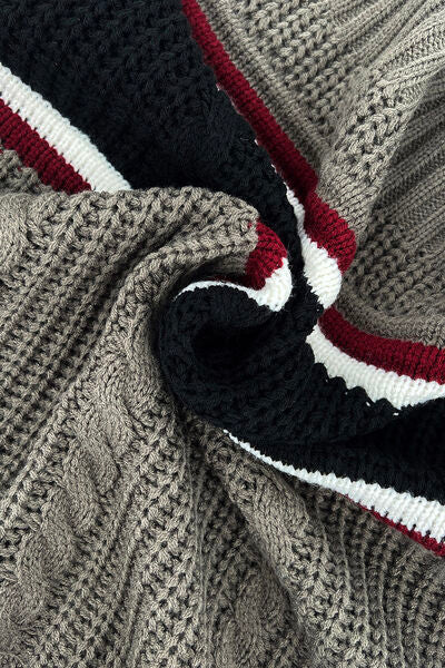 Blue Zone Planet | Cable-Knit Striped Quarter Zip Turtleneck Sweater BLUE ZONE PLANET