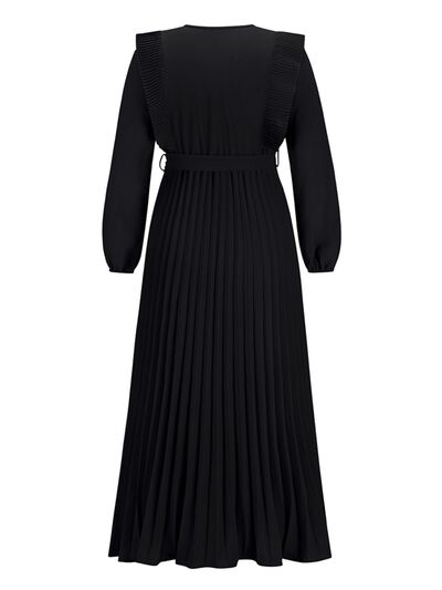 Blue Zone Planet | Pleated Surplice Tie Waist Maxi Dress BLUE ZONE PLANET