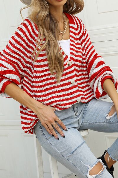 Blue Zone Planet | Striped Button Up Long Sleeve Cardigan BLUE ZONE PLANET
