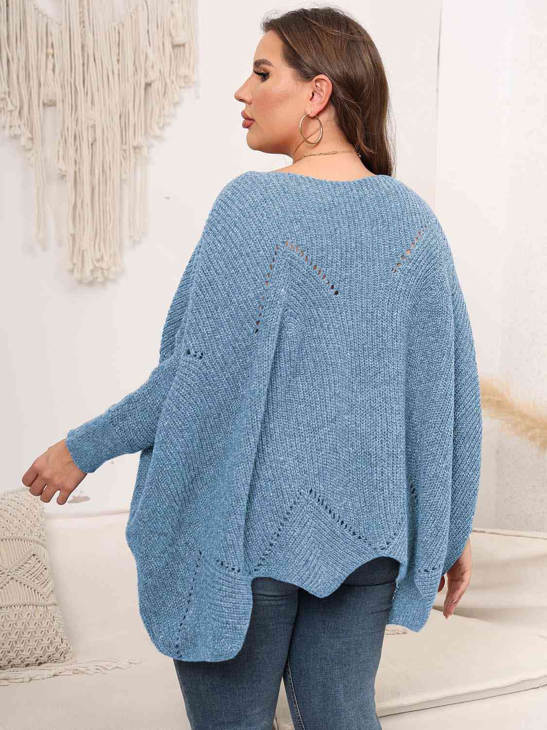 Plus Size Round Neck Batwing Sleeve Sweater BLUE ZONE PLANET