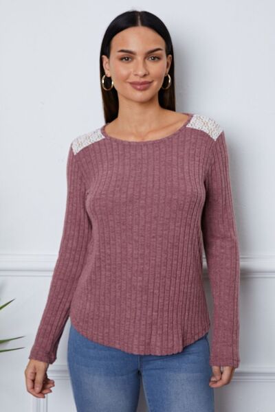 Blue Zone Planet | Lace Detail Long Sleeve T-Shirt BLUE ZONE PLANET