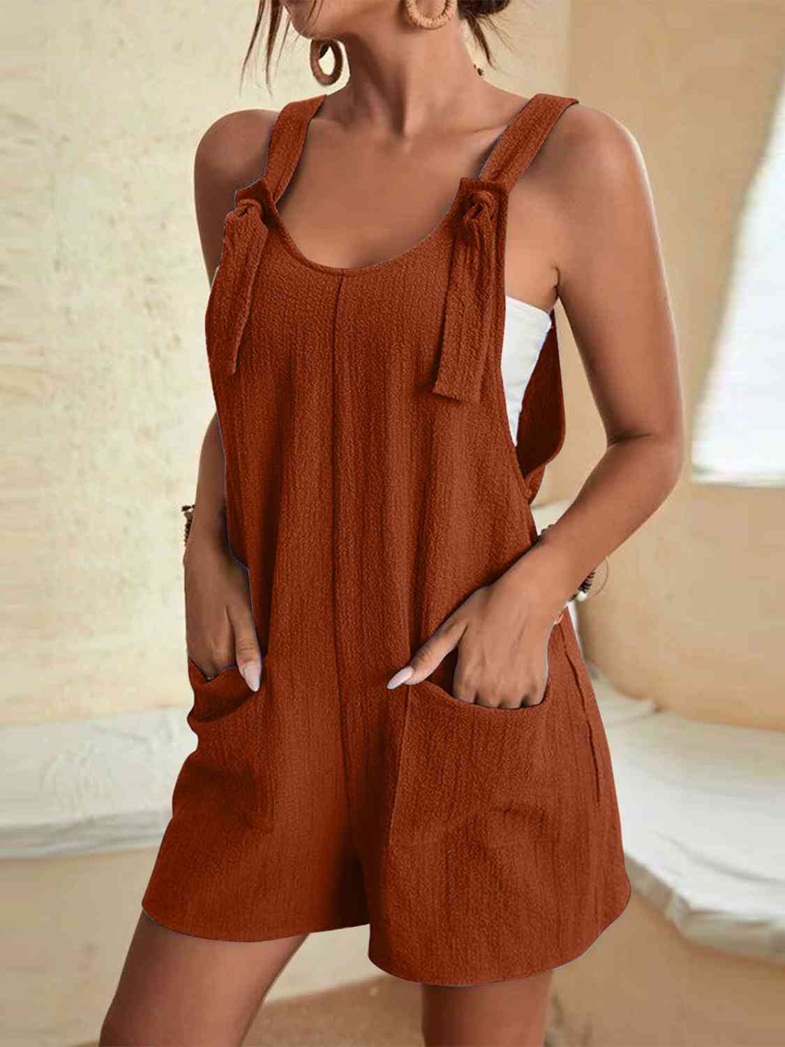 Full Size Scoop Neck Romper with Pockets BLUE ZONE PLANET