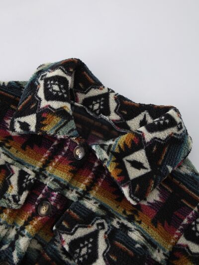 Blue Zone Planet | Geometric Dropped Shoulder Balloon Sleeve Outerwear BLUE ZONE PLANET