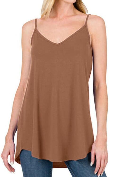 Full Size Spaghetti Strap V-Neck Flowy Tunic Cami BLUE ZONE PLANET
