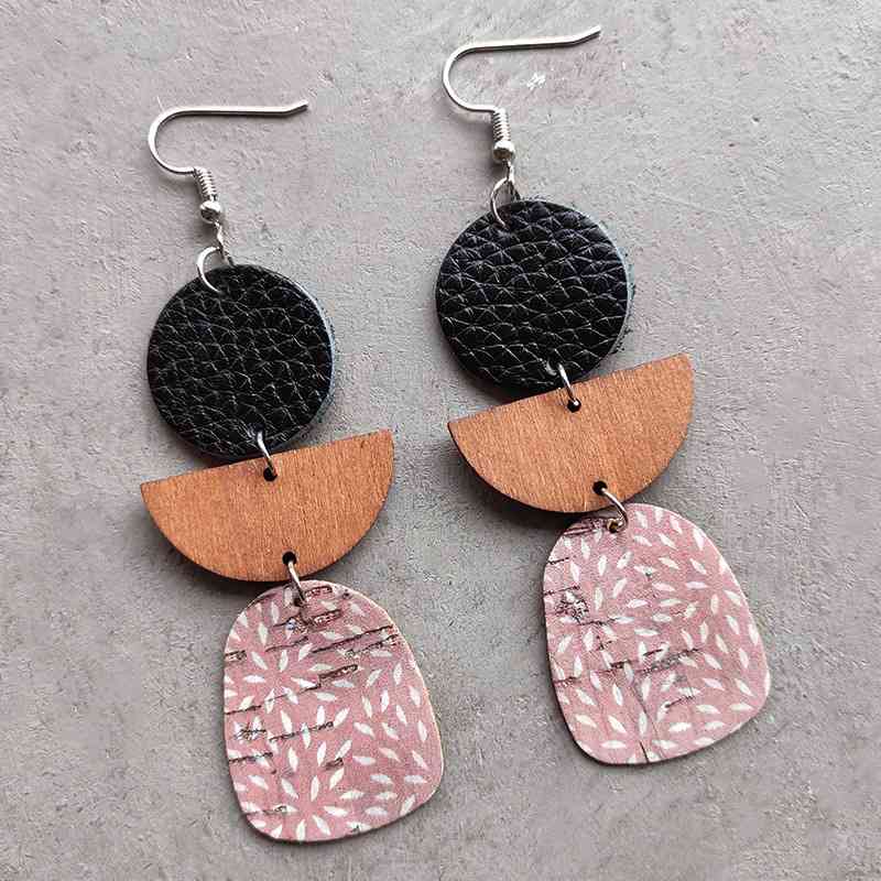 Leather & Wood Drop Earrings BLUE ZONE PLANET
