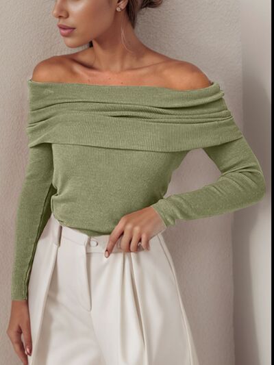 Blue Zone Planet | Off-Shoulder Long Sleeve Sweater BLUE ZONE PLANET