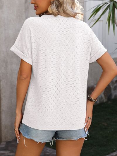 Blue Zone Planet | Eyelet Notched Short Sleeve T-Shirt BLUE ZONE PLANET