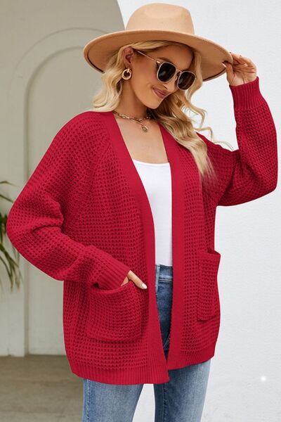 Open Front Raglan Sleeve Pocketed Cardigan BLUE ZONE PLANET