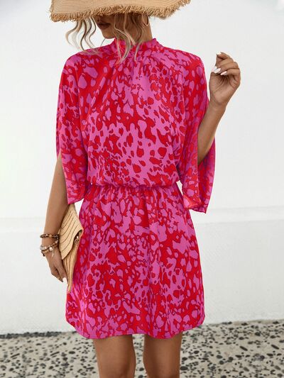 Blue Zone Planet | Tied Printed Mock Neck Mini Dress BLUE ZONE PLANET