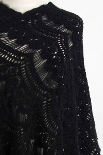 Blue Zone Planet |  Fringe Openwork Surplice Cape Sleeve Poncho BLUE ZONE PLANET