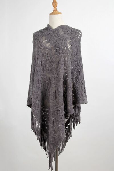 Blue Zone Planet |  Fringe Openwork Surplice Cape Sleeve Poncho BLUE ZONE PLANET
