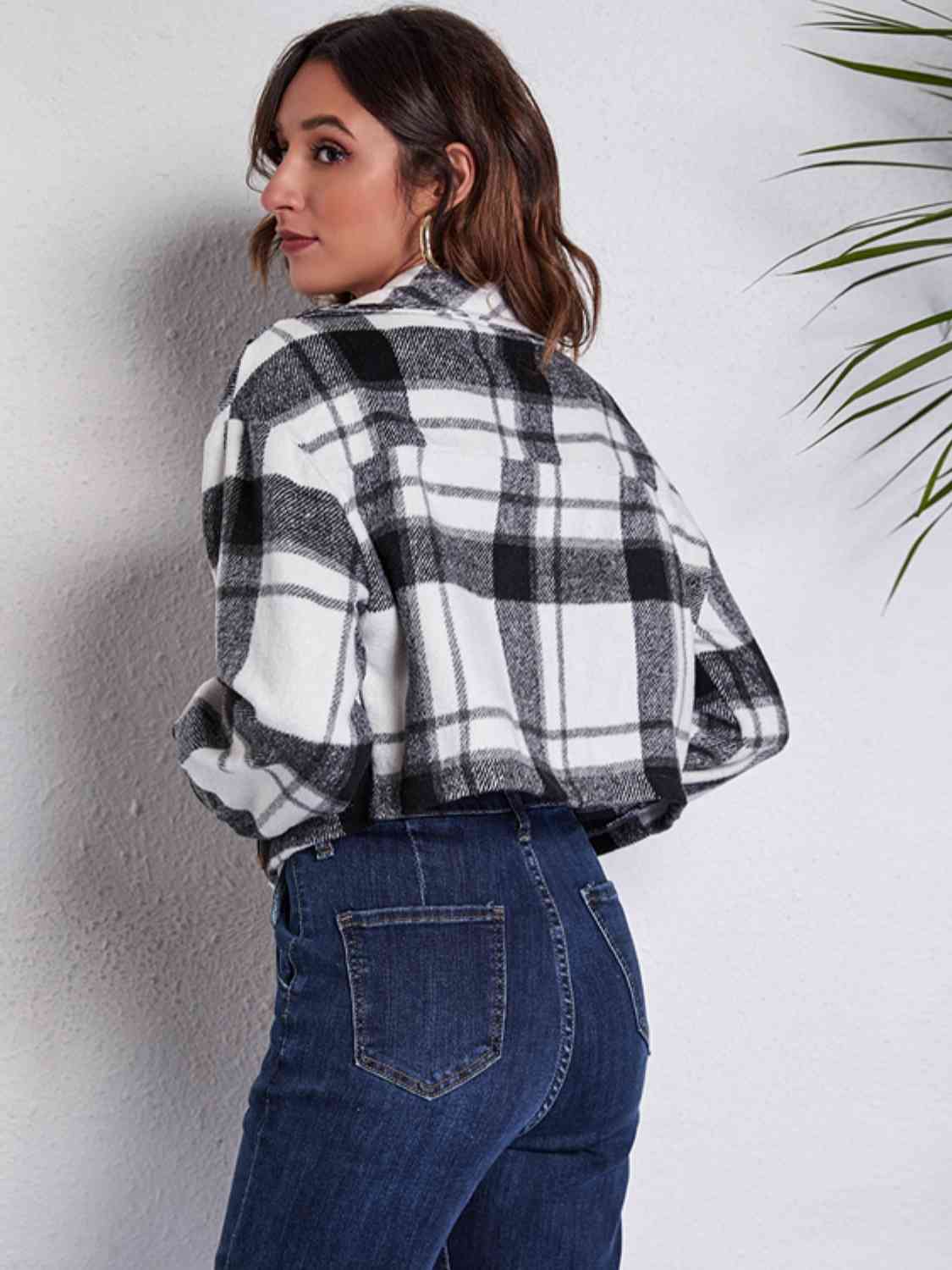 Plaid Button Front Jacket with Pockets BLUE ZONE PLANET