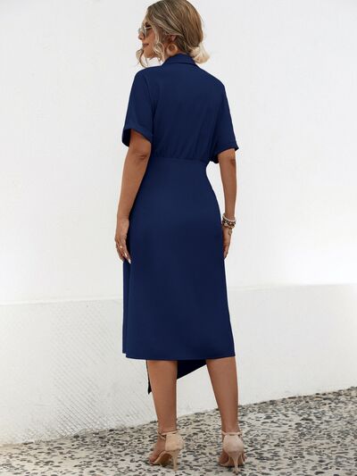 Blue Zone Planet |  Tied Slit Short Sleeve Dress BLUE ZONE PLANET