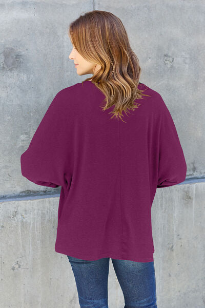 Double Take Full Size Round Neck Long Sleeve T-Shirt BLUE ZONE PLANET