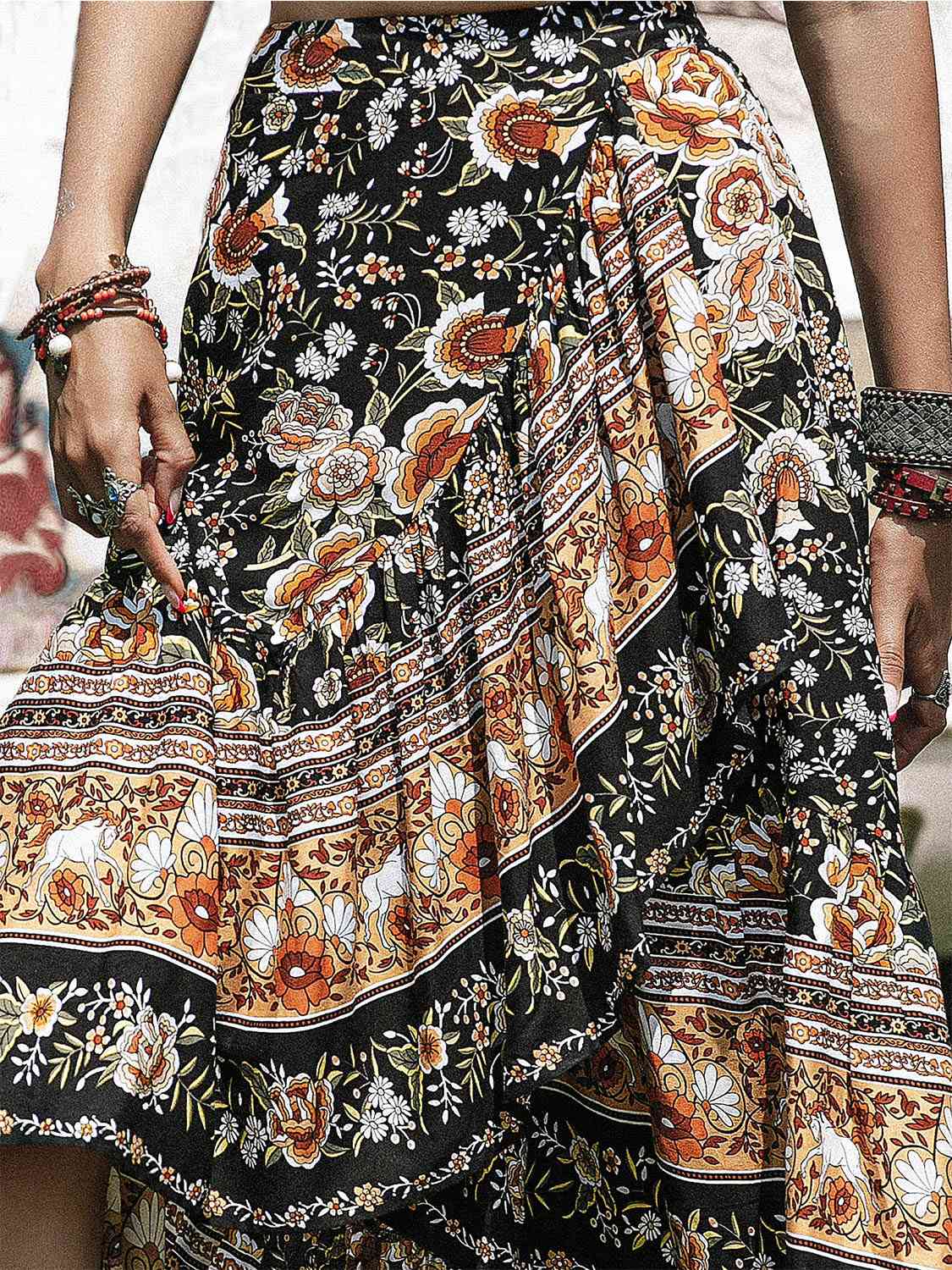 Printed High-Low Ruffle Hem Skirt BLUE ZONE PLANET