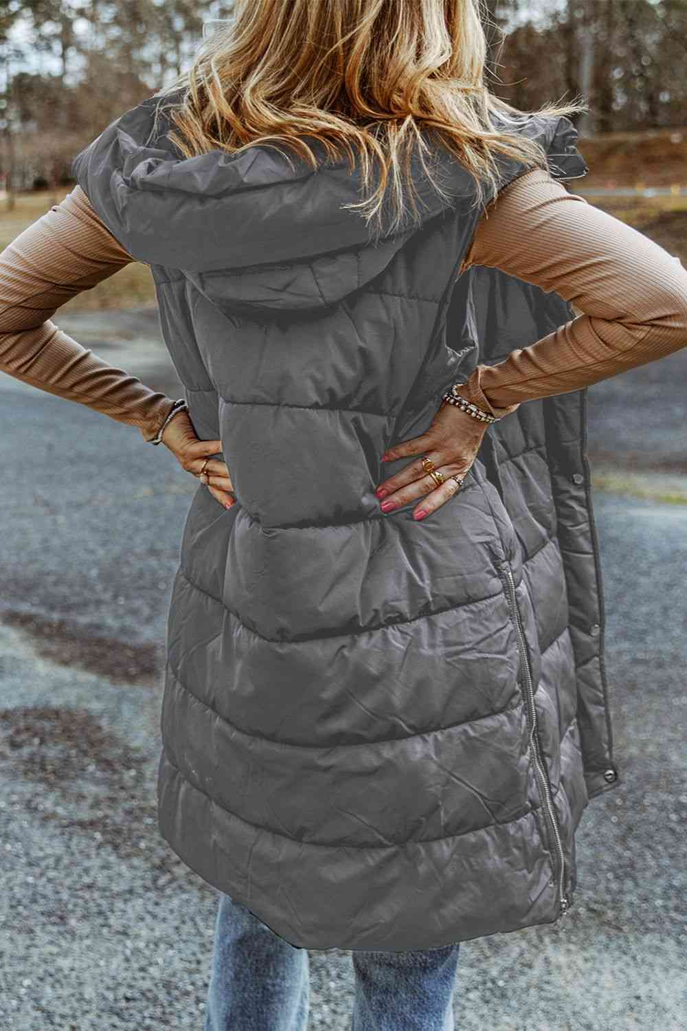 Longline Hooded Sleeveless Puffer Vest BLUE ZONE PLANET