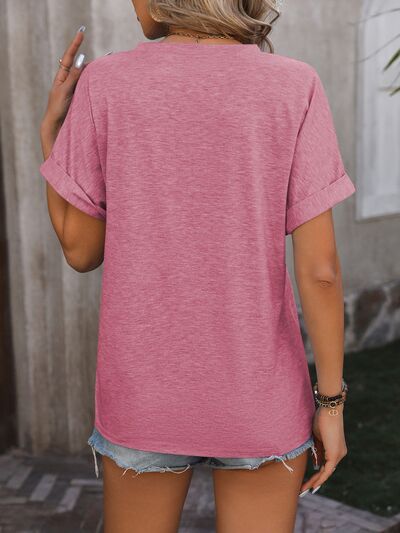 Blue Zone Planet | Notched Buttoned Short Sleeve T-Shirt BLUE ZONE PLANET