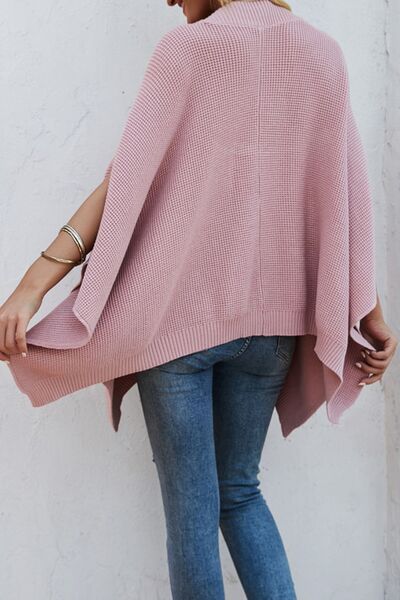 Blue Zone Planet | Waffle-Knit Pocketed Cape Sleeve Sweater BLUE ZONE PLANET