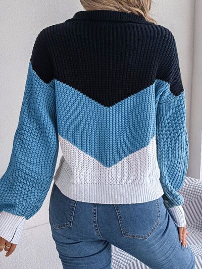 Blue Zone Planet | Color Block Dropped Shoulder Sweater BLUE ZONE PLANET