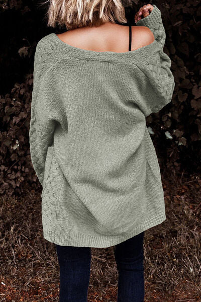 Open Front Dropped Shoulder Cardigan with Pockets Trendsi