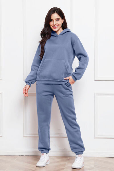 Blue Zone Planet | Drop Shoulder Long Sleeve Hoodie and Pants Set BLUE ZONE PLANET